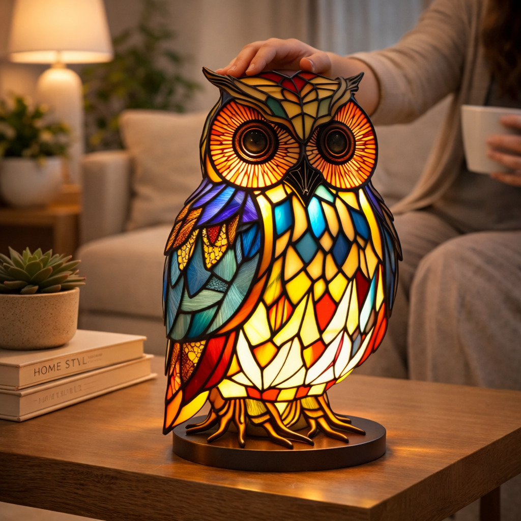 Table Lamp Animal LED Accent Light Stained Glass Style Decor