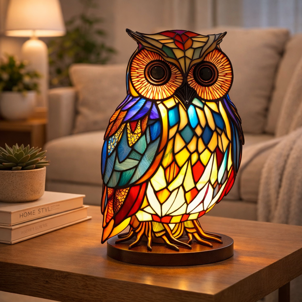 Table Lamp Animal LED Accent Light Stained Glass Style Decor