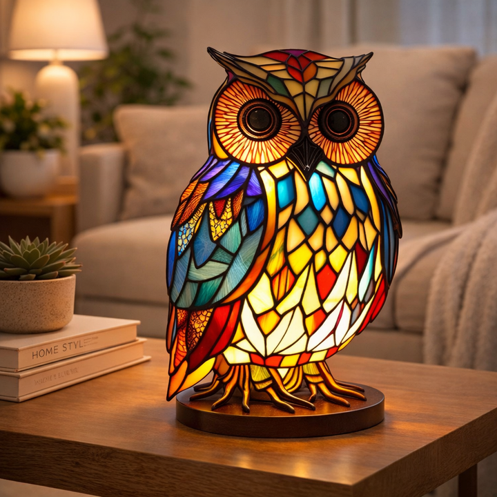 Table Lamp Animal LED Accent Light Stained Glass Style Decor