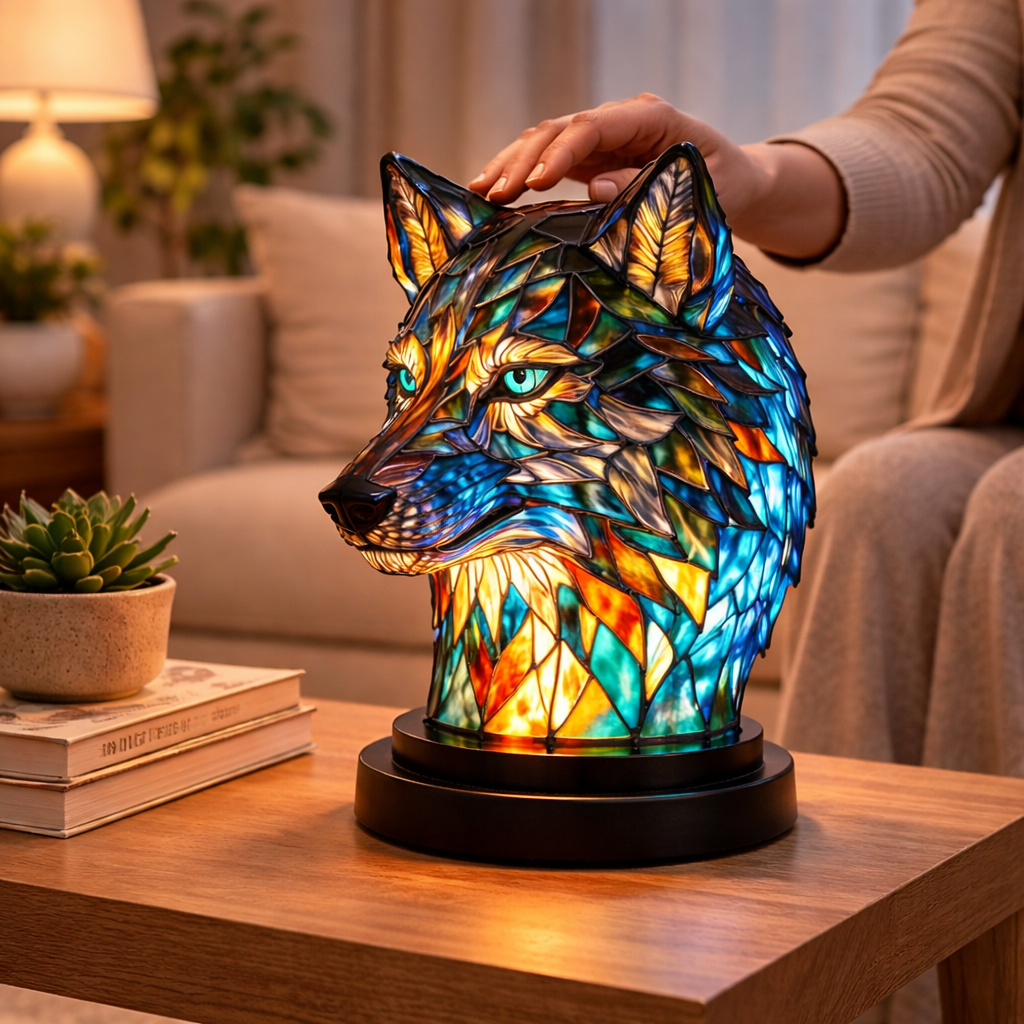 Table Lamp Animal LED Accent Light Stained Glass Style Decor