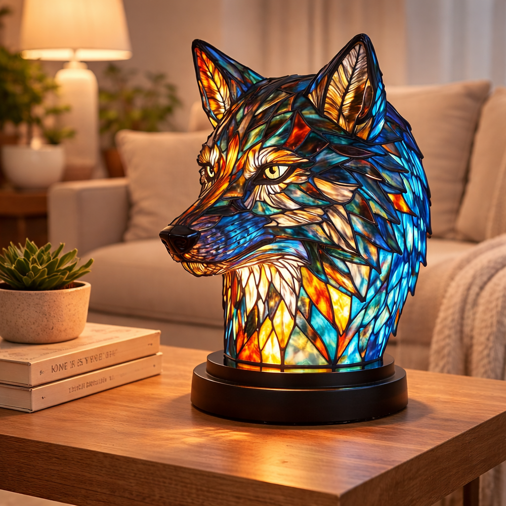 Table Lamp Animal LED Accent Light Stained Glass Style Decor