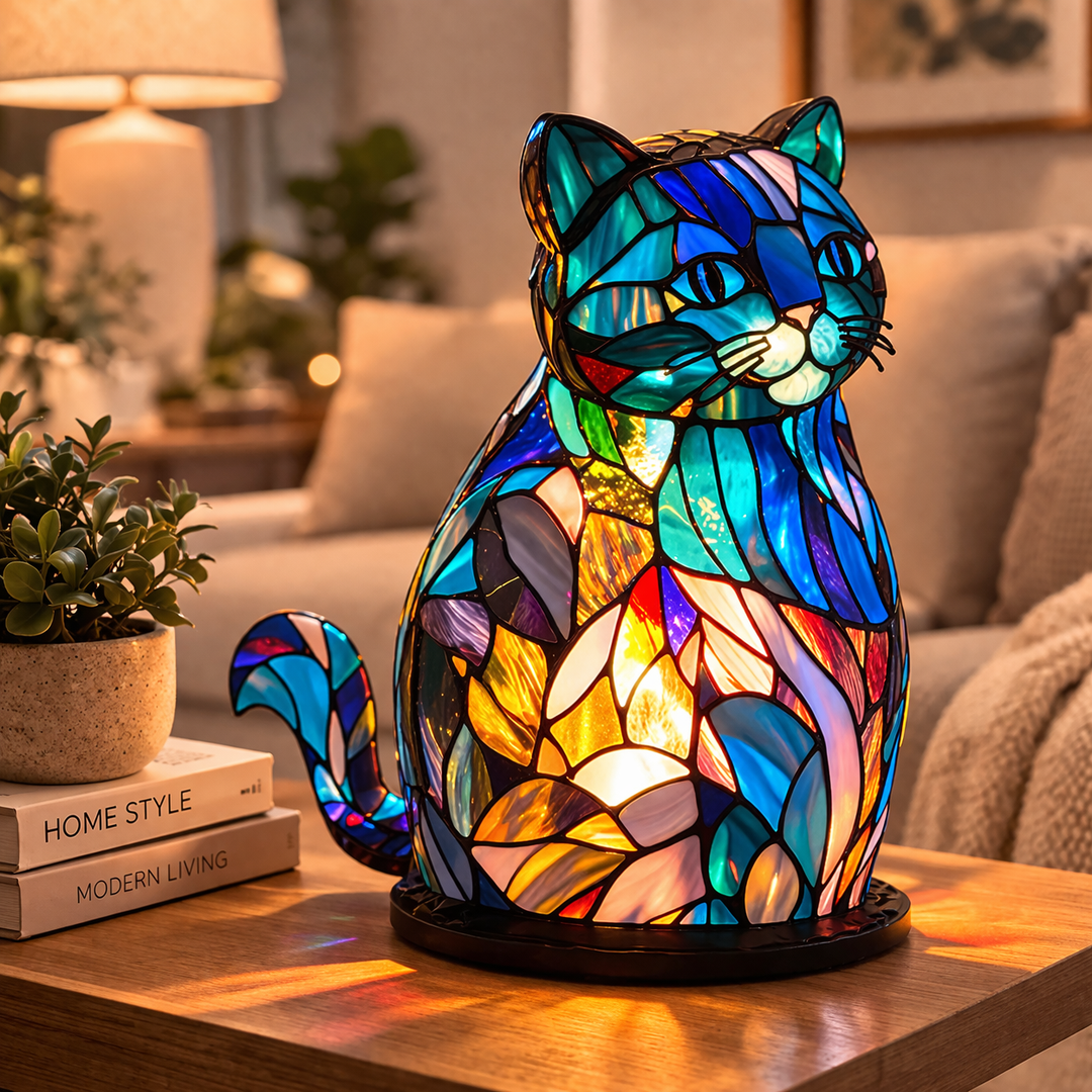 Table Lamp Animal LED Accent Light Stained Glass Style Decor