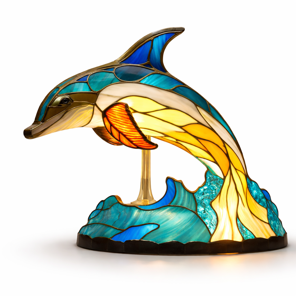 Table Lamp Animal LED Accent Light Stained Glass Style Decor