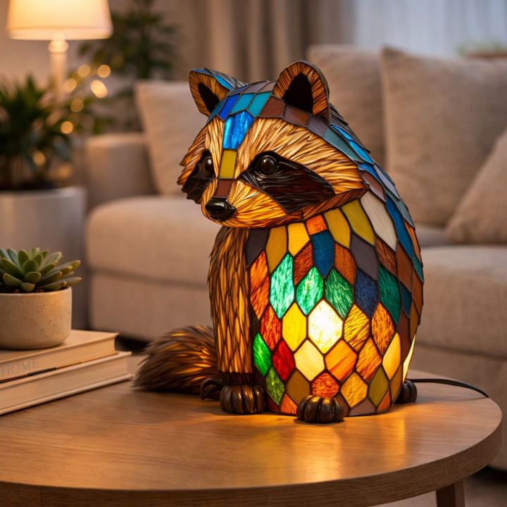 Table Lamp Animal LED Accent Light Stained Glass Style Decor