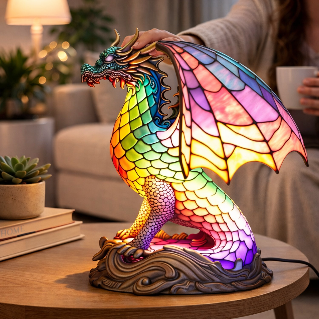 Table Lamp Animal LED Accent Light Stained Glass Style Decor