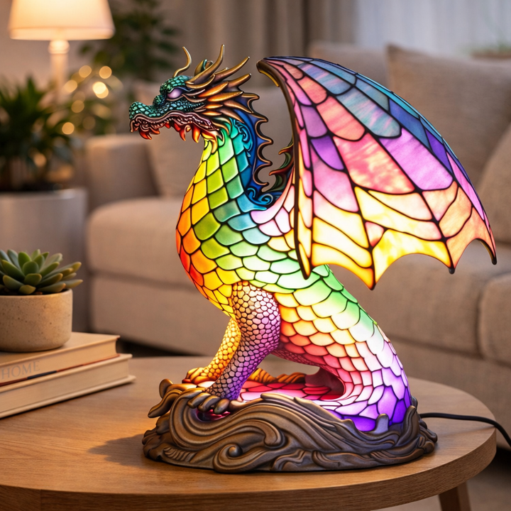 Table Lamp Animal LED Accent Light Stained Glass Style Decor