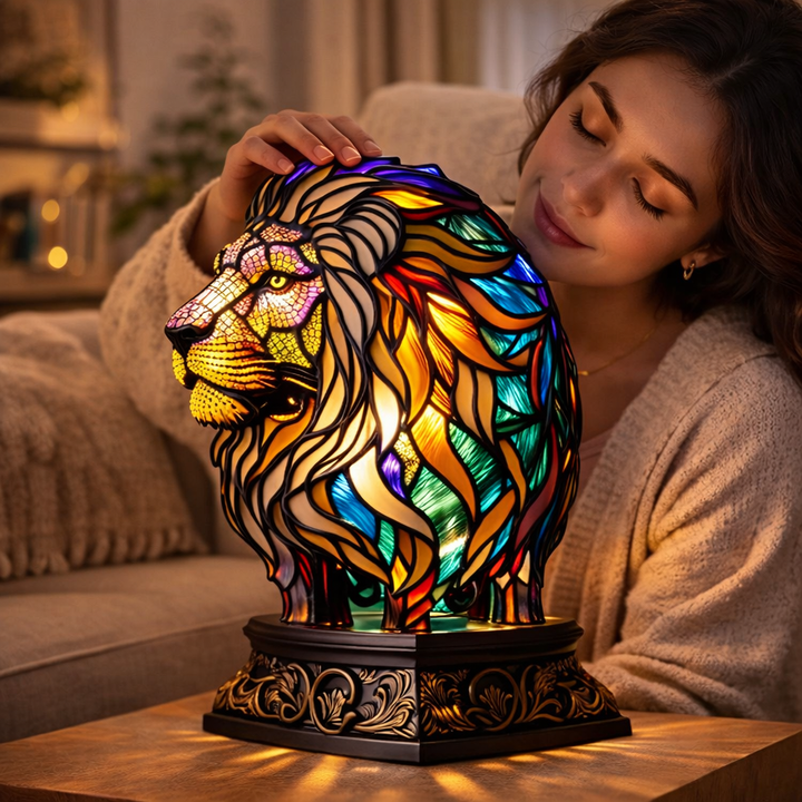 Table Lamp Animal LED Accent Light Stained Glass Style Decor