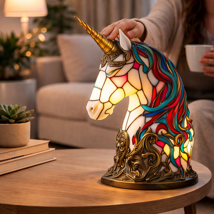 Table Lamp Animal LED Accent Light Stained Glass Style Decor