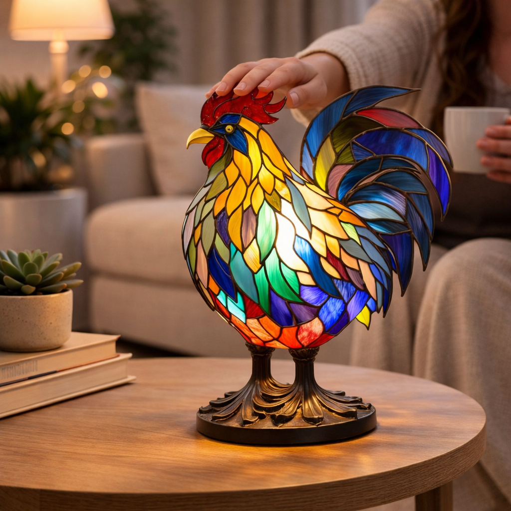 Table Lamp Animal LED Accent Light Stained Glass Style Decor