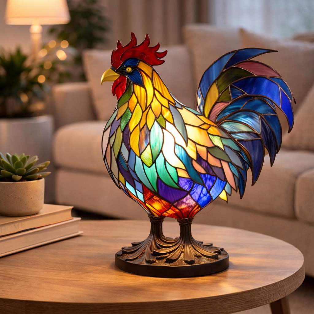 Table Lamp Animal LED Accent Light Stained Glass Style Decor