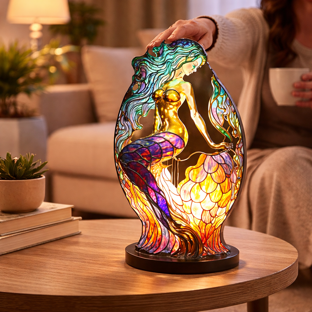 Table Lamp Animal LED Accent Light Stained Glass Style Decor