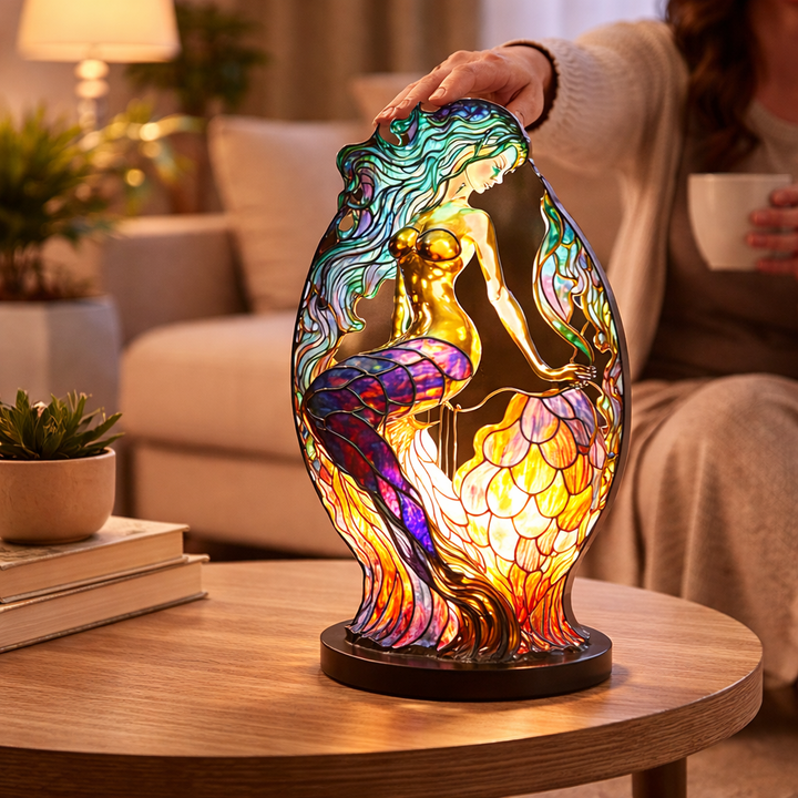 Table Lamp Animal LED Accent Light Stained Glass Style Decor