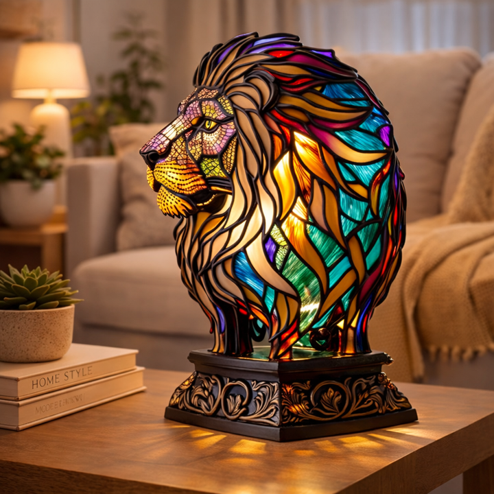 Table Lamp Animal LED Accent Light Stained Glass Style Decor