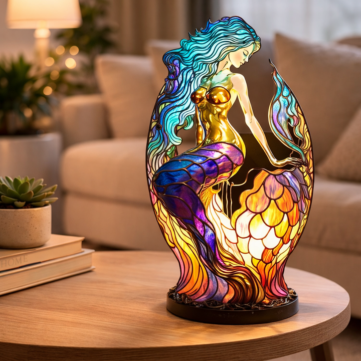 Table Lamp Animal LED Accent Light Stained Glass Style Decor