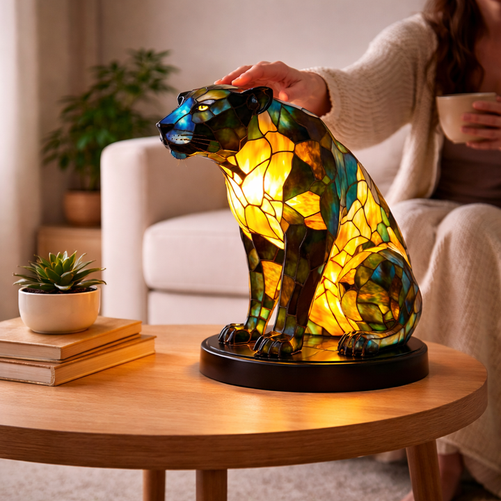 Table Lamp Animal LED Accent Light Stained Glass Style Decor