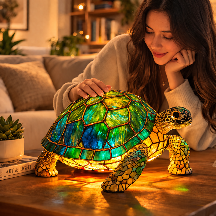 Table Lamp Animal LED Accent Light Stained Glass Style Decor
