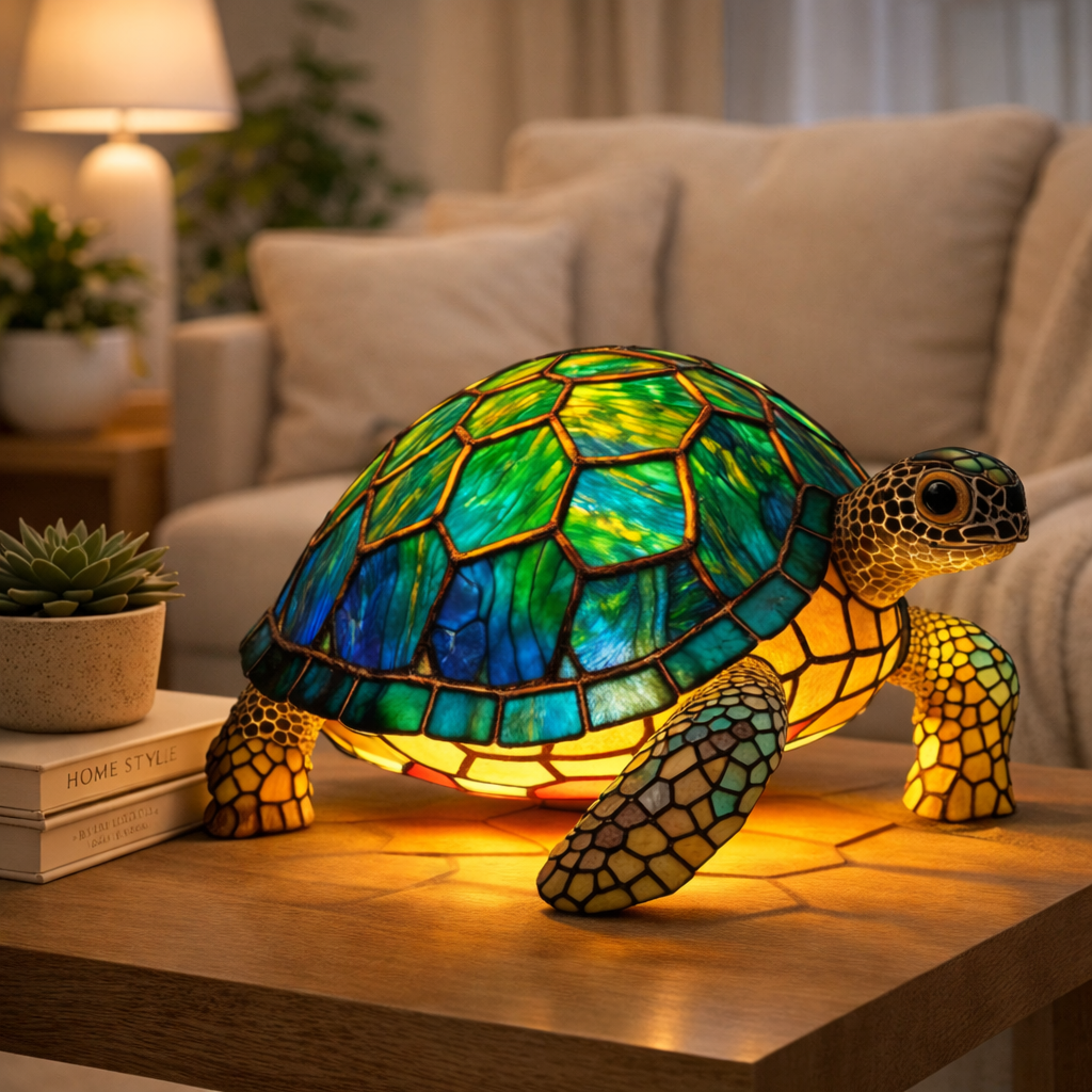 Table Lamp Animal LED Accent Light Stained Glass Style Decor