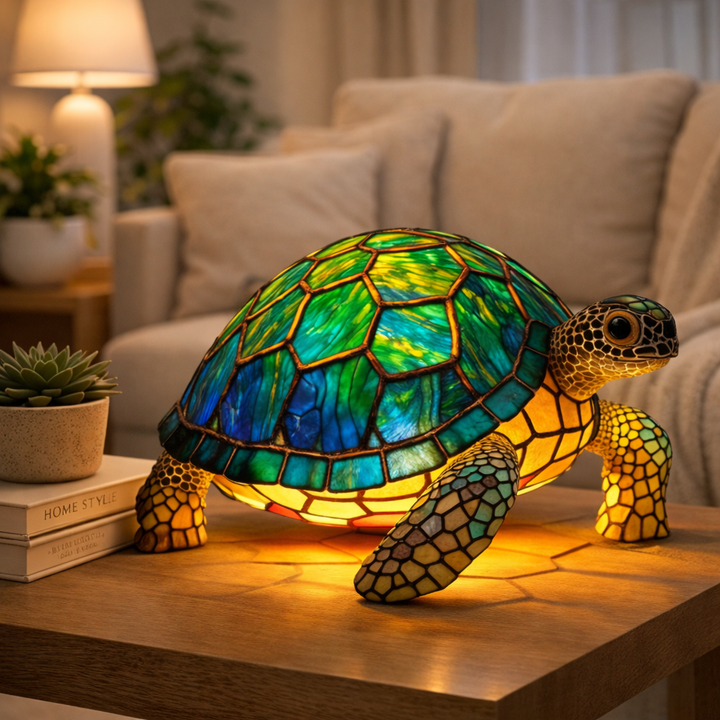 Table Lamp Animal LED Accent Light Stained Glass Style Decor