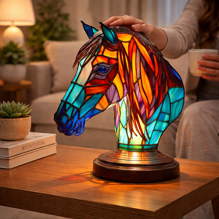 Table Lamp Animal LED Accent Light Stained Glass Style Decor