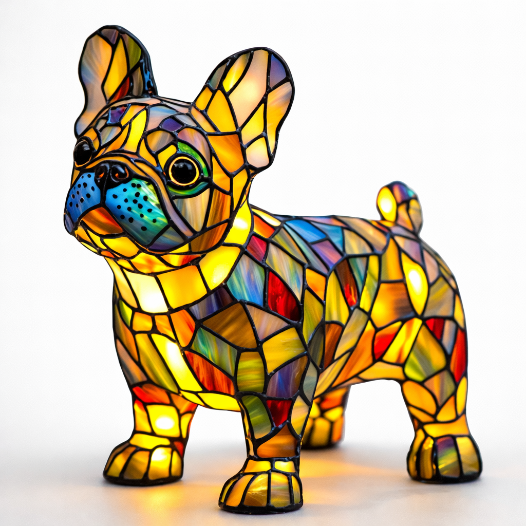 Table Lamp colourful Stained Glass Dog LED Decorative Night Light