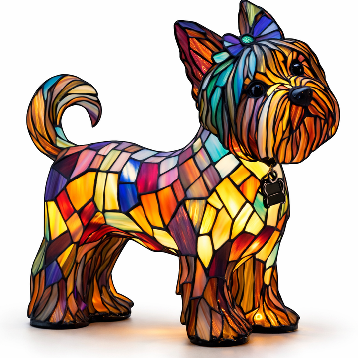 Table Lamp colourful Stained Glass Dog LED Decorative Night Light