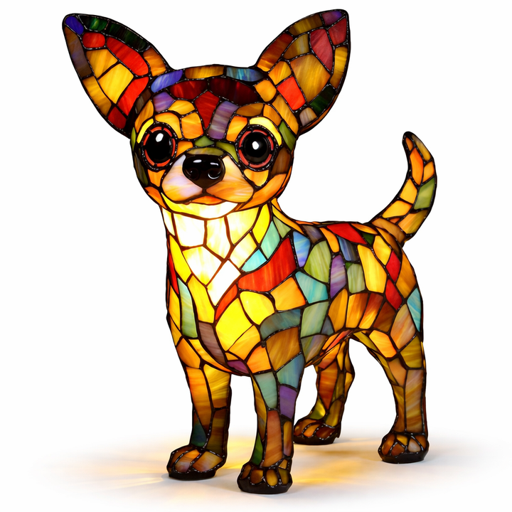Table Lamp colourful Stained Glass Dog LED Decorative Night Light