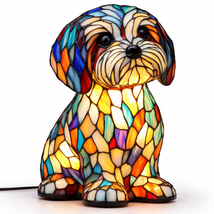 Table Lamp colourful Stained Glass Dog LED Decorative Night Light