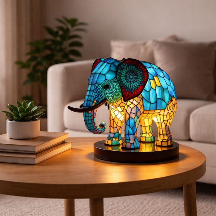 Table Lamp Animal LED Accent Light Stained Glass Style Decor
