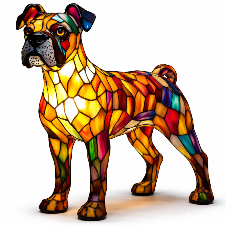 Table Lamp colourful Stained Glass Dog LED Decorative Night Light