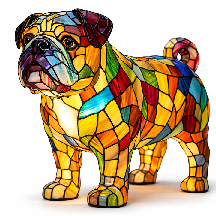 Table Lamp colourful Stained Glass Dog LED Decorative Night Light