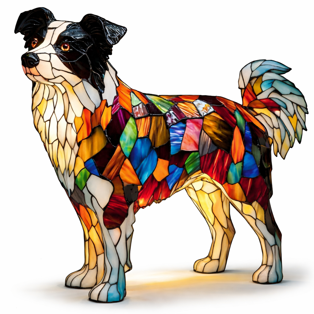 Table Lamp colourful Stained Glass Dog LED Decorative Night Light