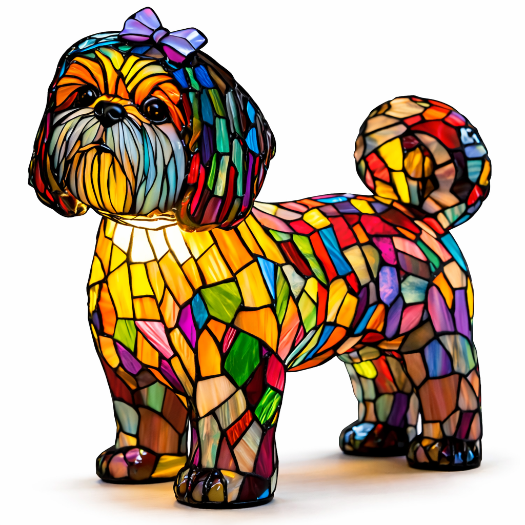 Table Lamp colourful Stained Glass Dog LED Decorative Night Light