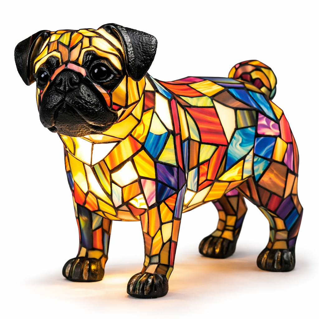Table Lamp colourful Stained Glass Dog LED Decorative Night Light