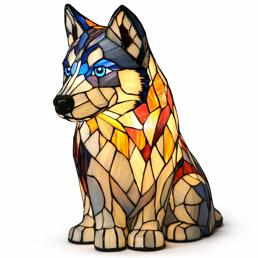 Table Lamp colourful Stained Glass Dog LED Decorative Night Light