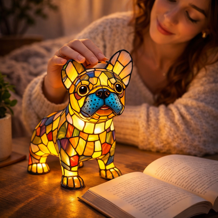 Table Lamp Dog LED Night Light Stained Glass Style Bedroom