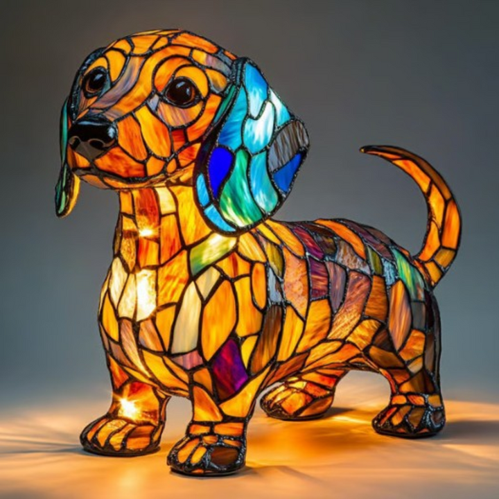 Table Lamp Stained Glass Dog LED Night Light Decorative Desk Lamp