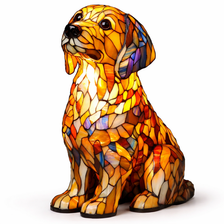 Table Lamp Stained Glass Dog LED Night Light Decorative Desk Lamp