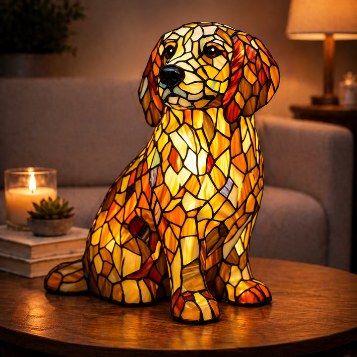 Table Lamp Stained Glass Dog LED Night Light Decorative Desk Lamp