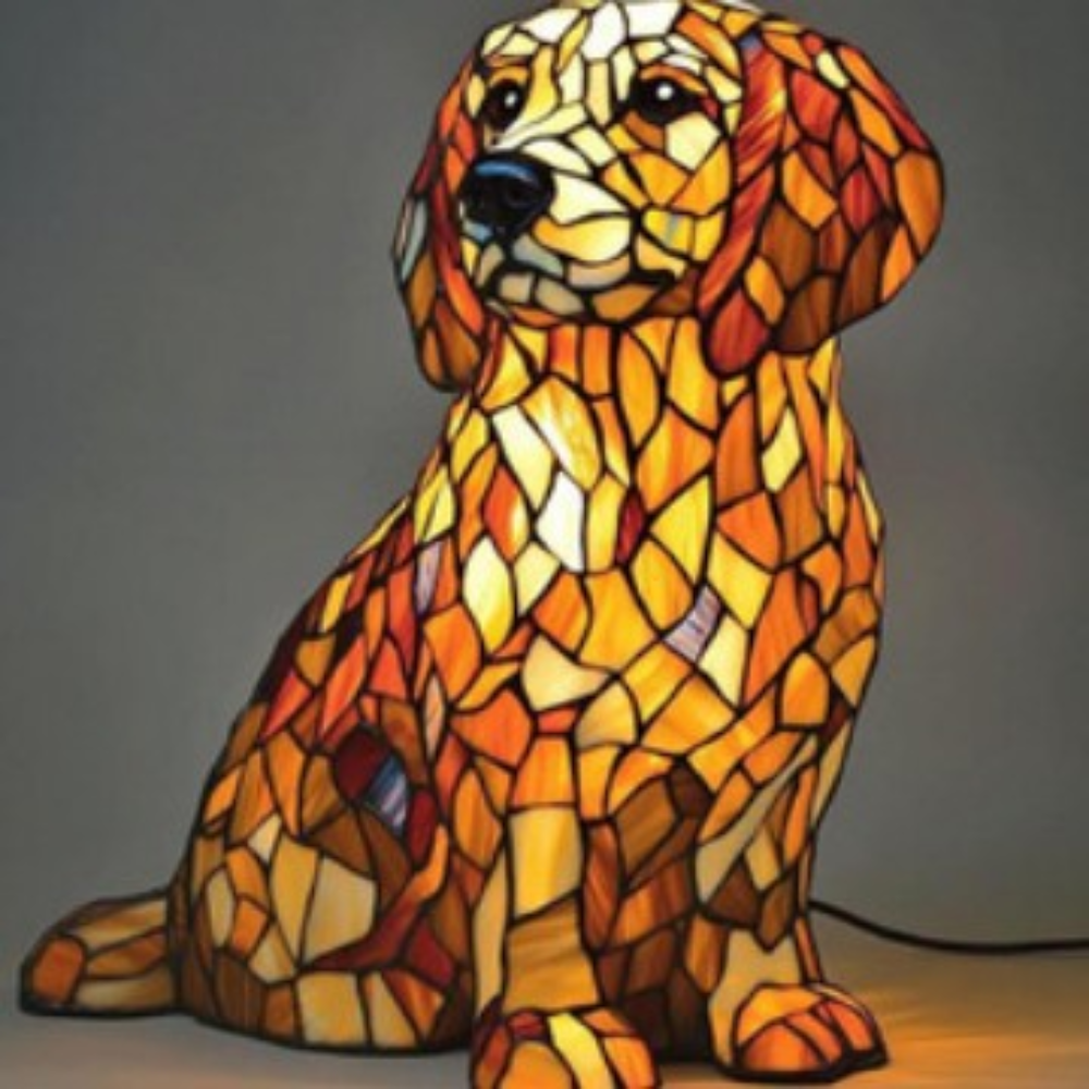 Table Lamp Stained Glass Dog LED Night Light Decorative Desk Lamp