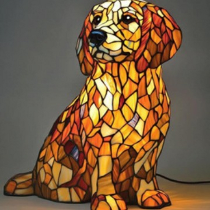 Table Lamp Stained Glass Dog LED Night Light Decorative Desk Lamp