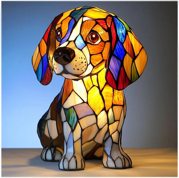 Table Lamp Stained Glass Dog LED Night Light Decorative Desk Lamp