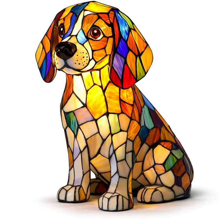 Table Lamp colourful Stained Glass Dog LED Decorative Night Light