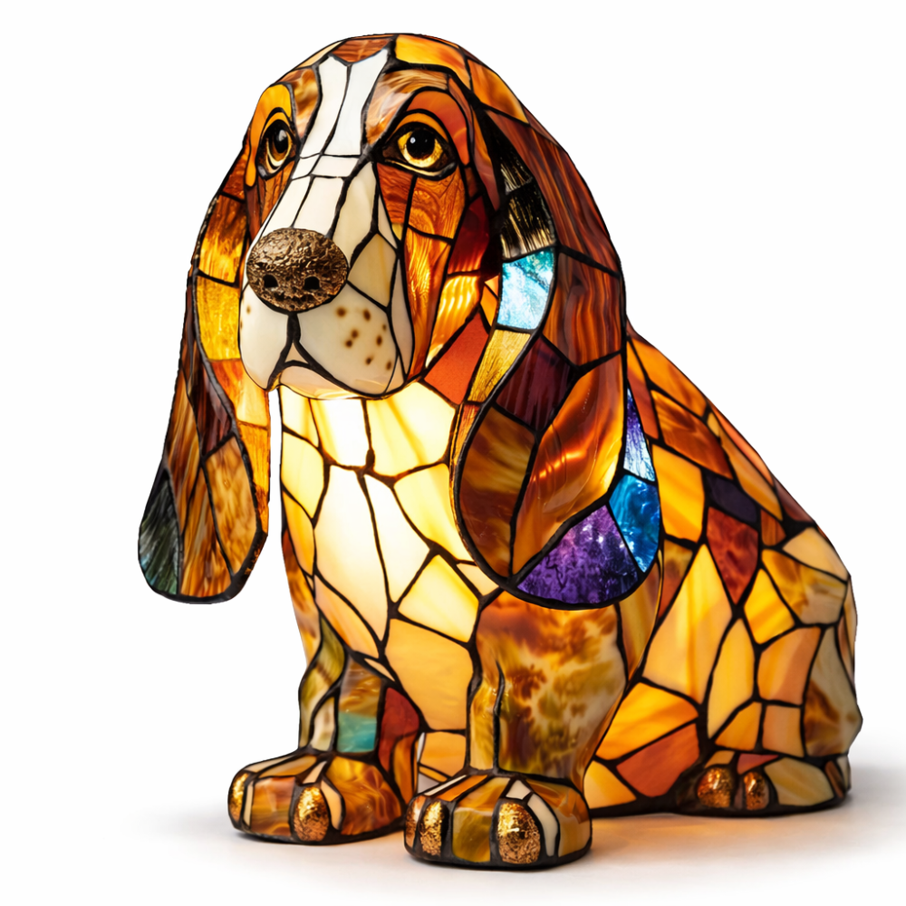 Table Lamp Stained Glass Dog LED Night Light Decorative Desk Lamp