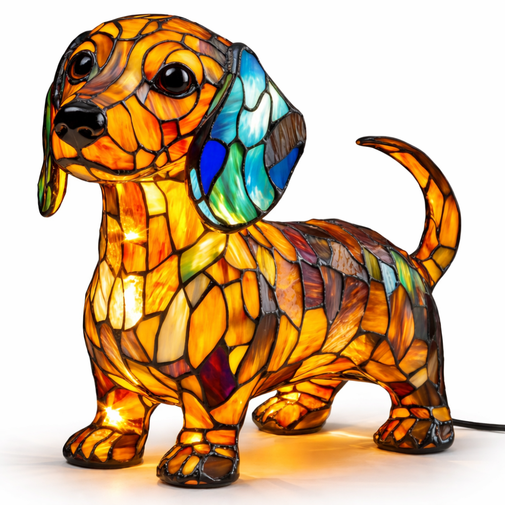 Table Lamp colourful Stained Glass Dog LED Decorative Night Light