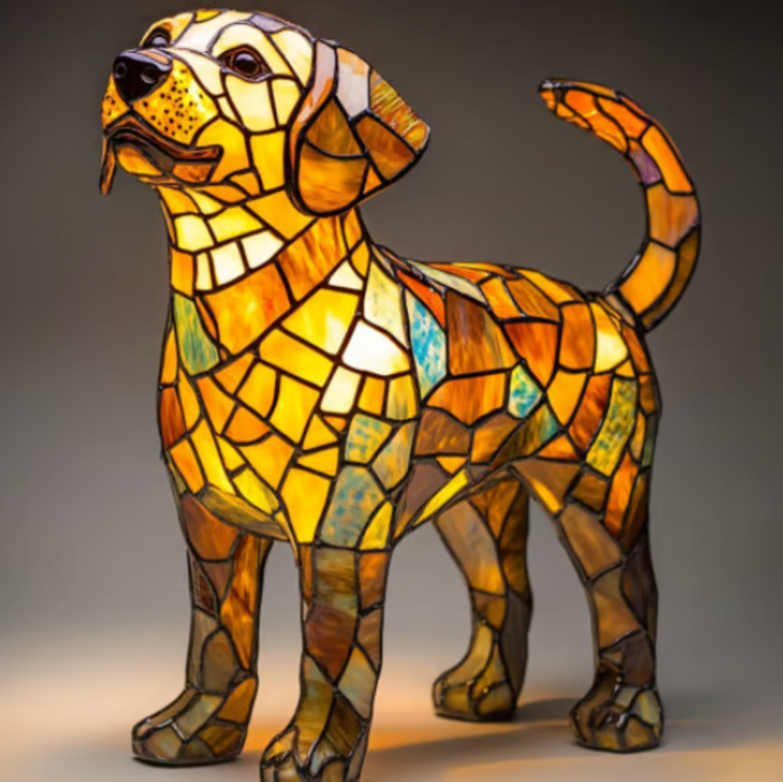 Table Lamp Stained Glass Dog LED Night Light Decorative Desk Lamp