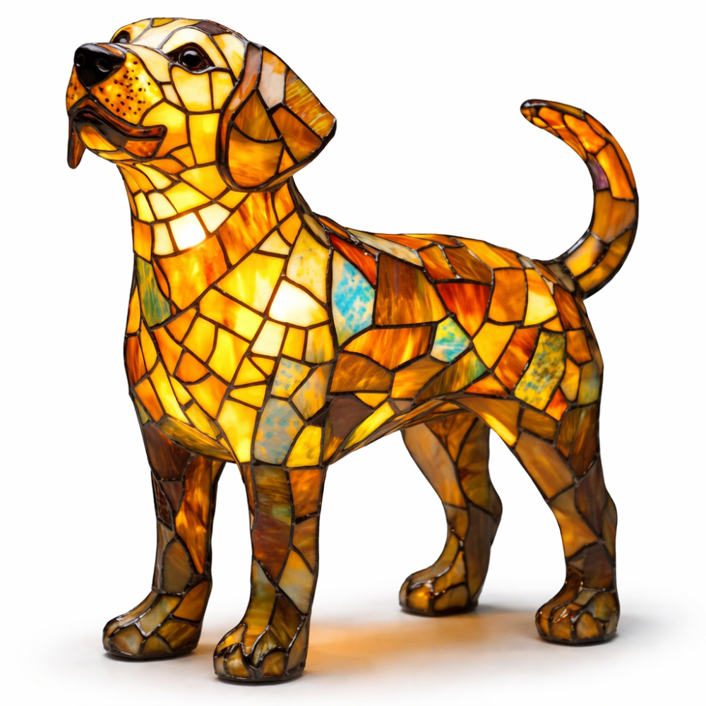 Table Lamp Stained Glass Dog LED Night Light Decorative Desk Lamp