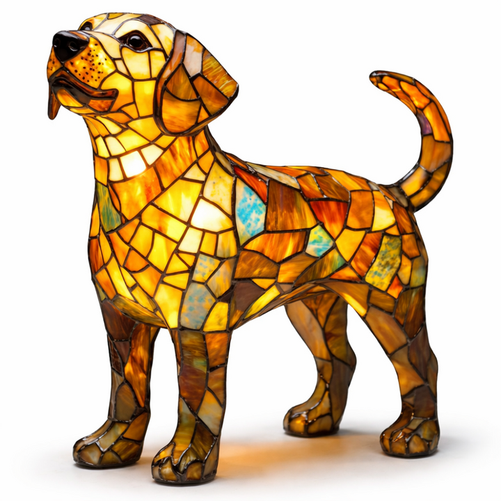 Table Lamp Stained Glass Dog LED Night Light Decorative Desk Lamp