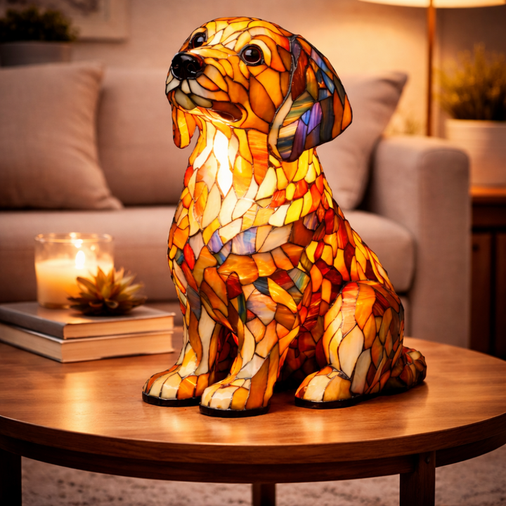 Table Lamp Stained Glass Dog LED Night Light Decorative Desk Lamp