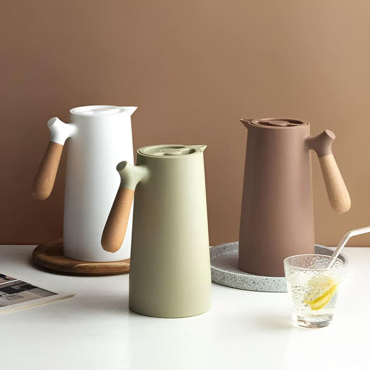 Thermal Carafe Insulated Wood Handle Beverage Server