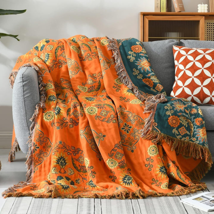Throw Blanket Reversible Cotton Gauze Floral Sofa Bed Cover